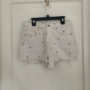 High Waist Cream Floral Embroidered Shorts